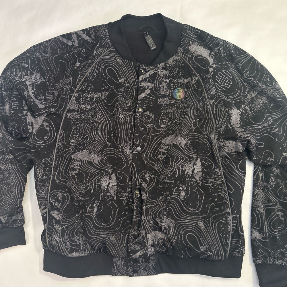 Adidas Basketball Harden Fleece Jacket Bomber Snap Closure Black Size Medium